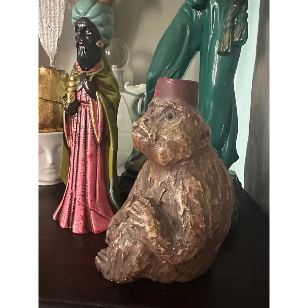 Vintage Gargoyles Studio chalkware monkey candle holder gothic chinoserie 7”
